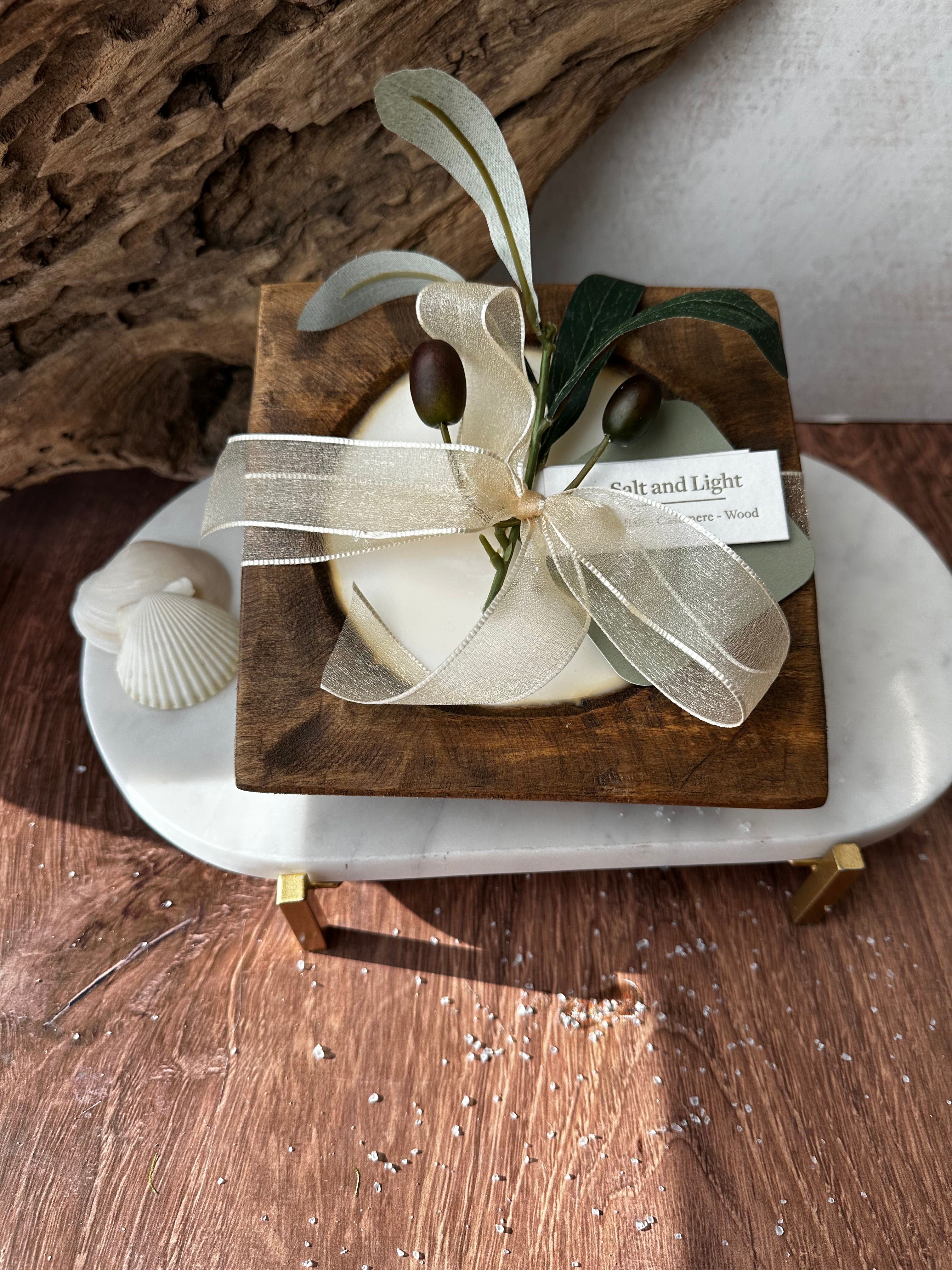 Salt & Light - Wood Square 2-Wick Dough Bowl