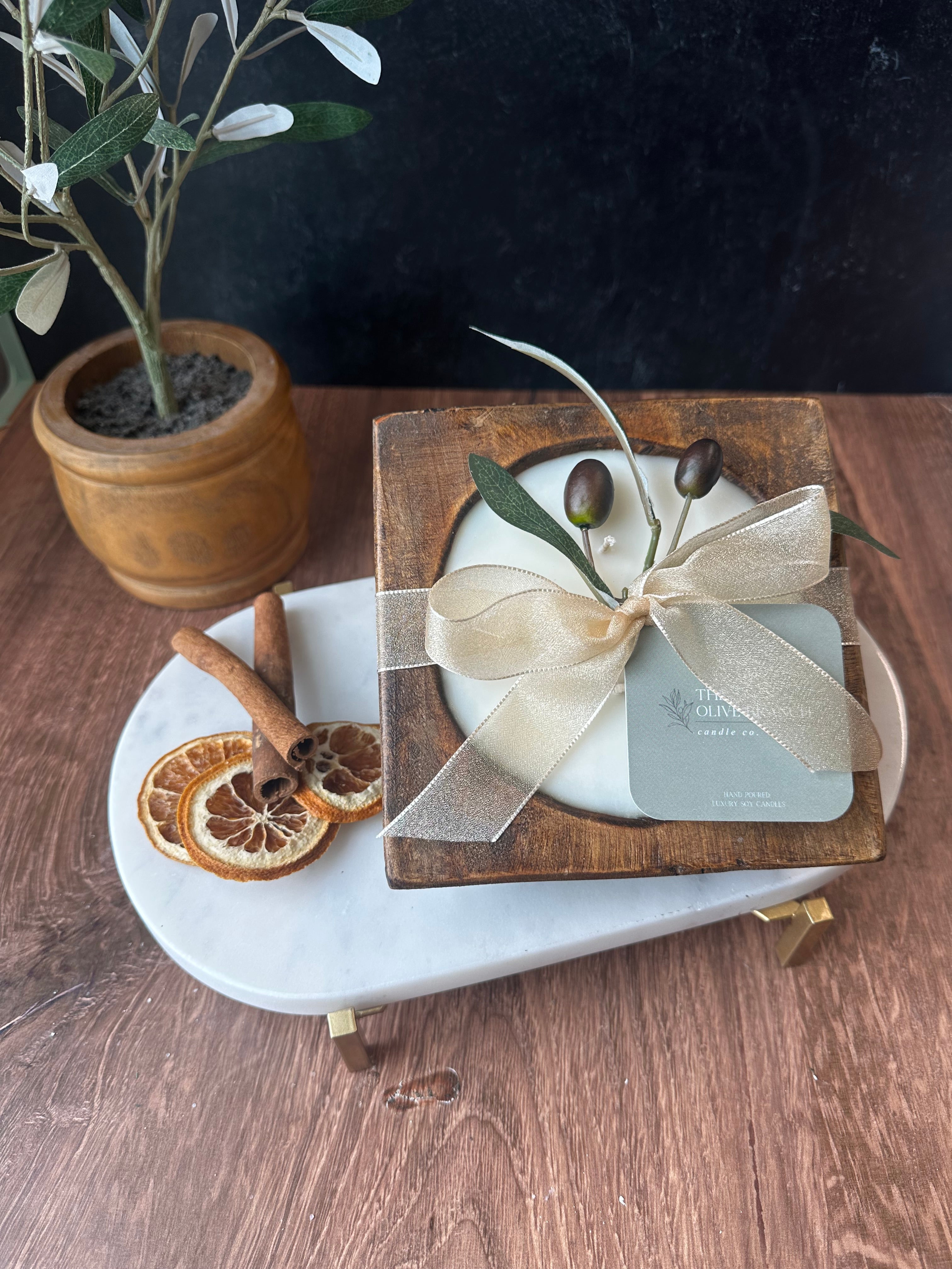 Welcome Home - Wood Square 2-Wick Dough Bowl