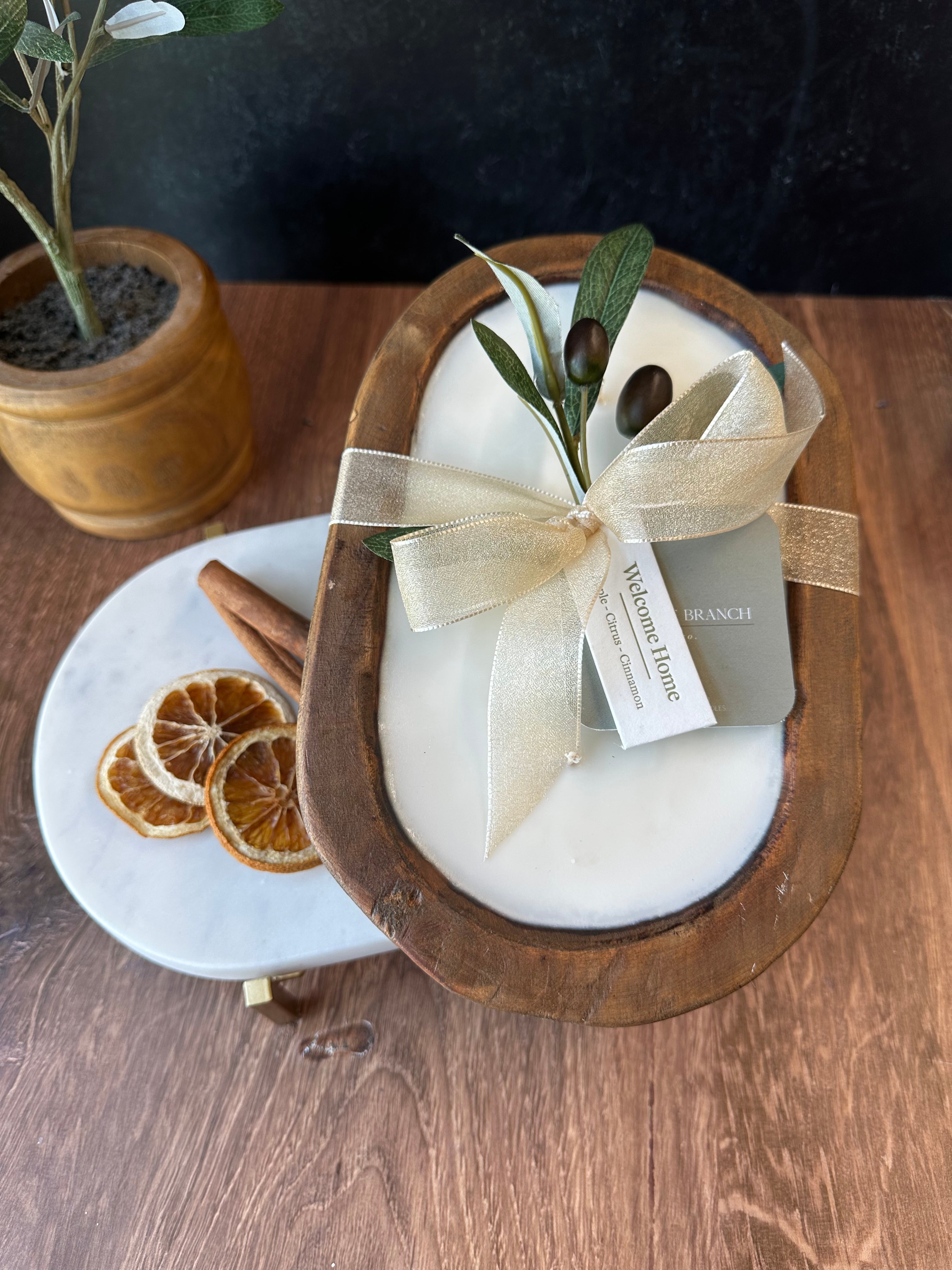 Welcome Home - Wood Three-Wick Dough Bowl