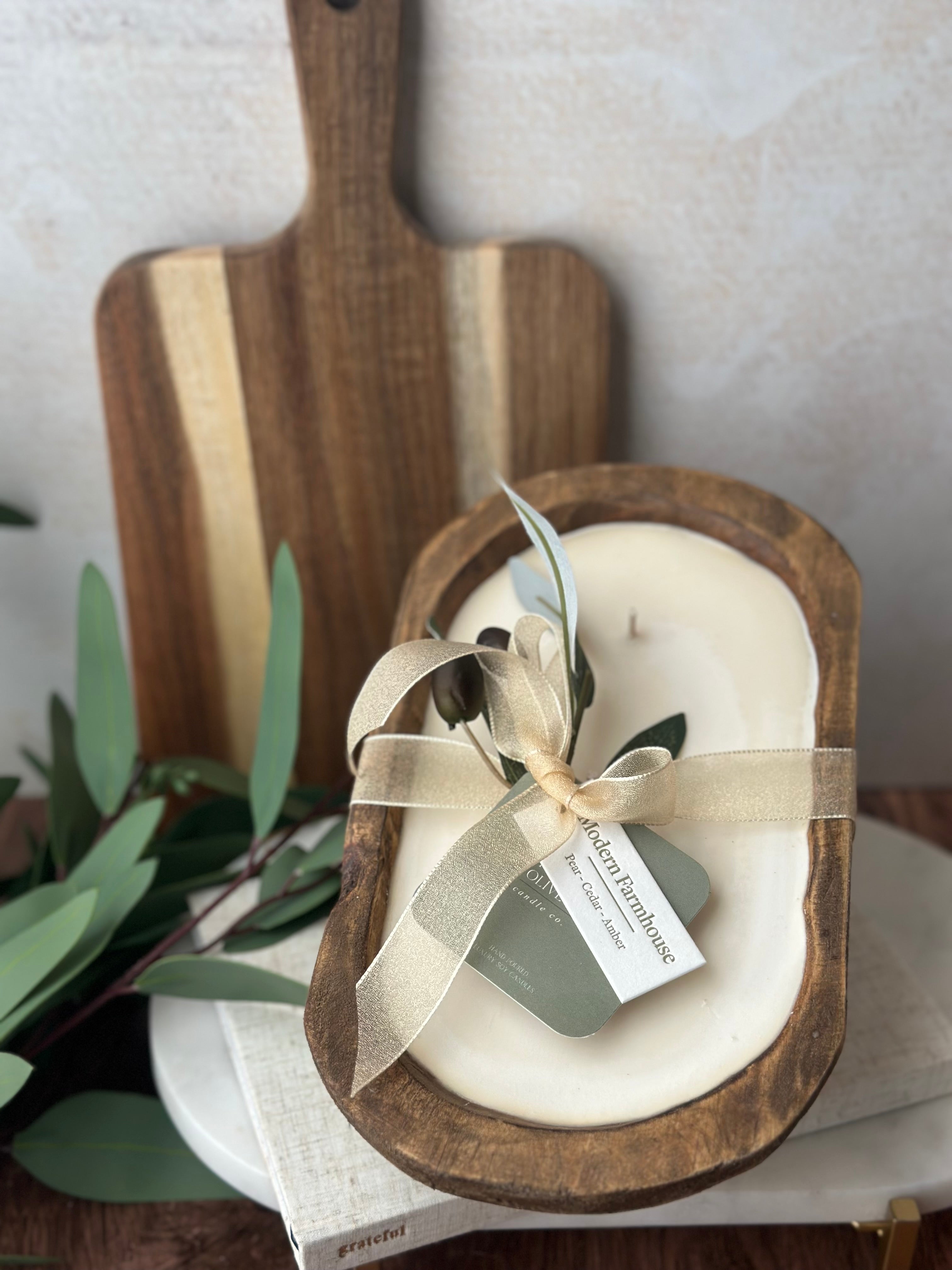 Modern Farmhouse - Wood Three-Wick Dough Bowl