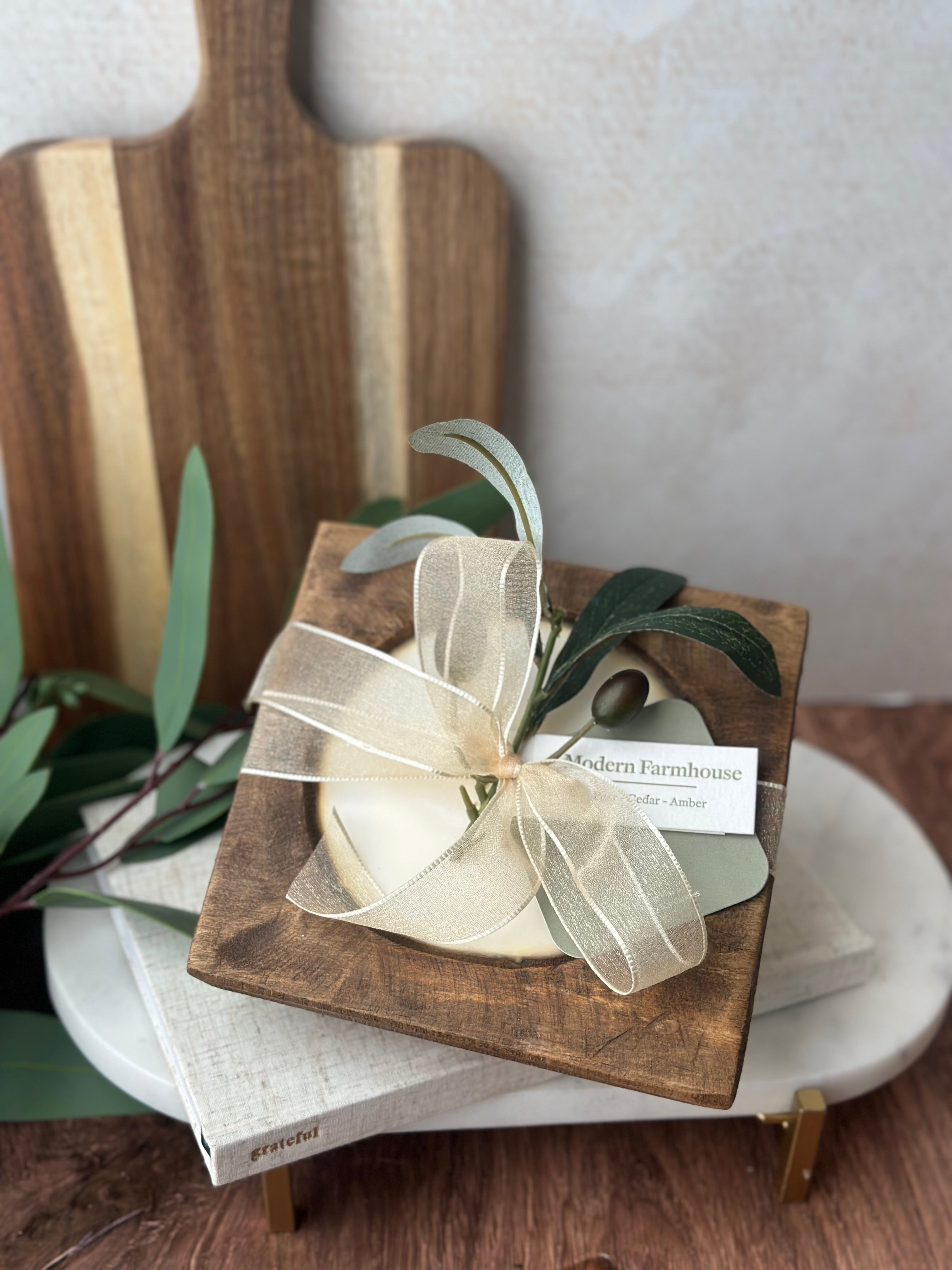 Modern Farmhouse - Wood Square 2-Wick Dough Bowl