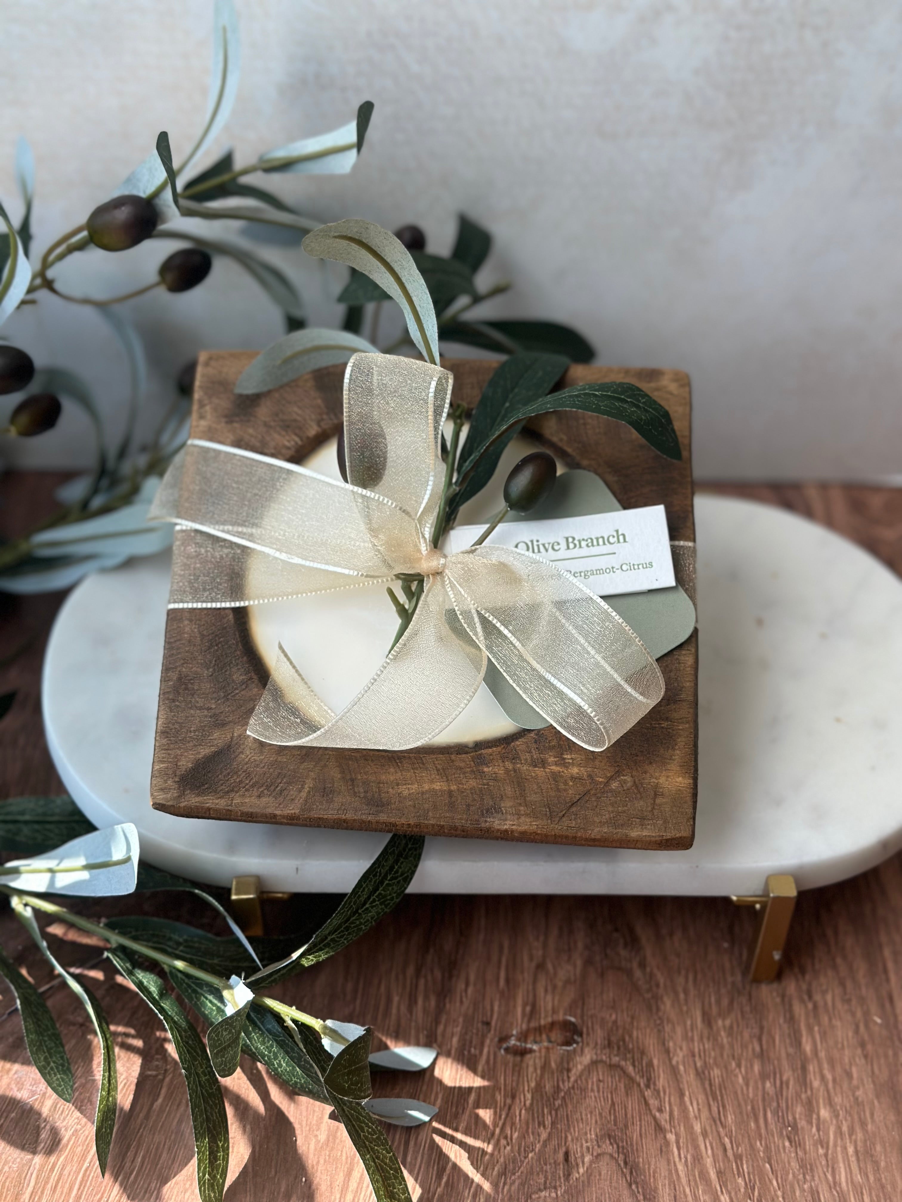 Signature Olive Branch - Wood Square 2-Wick Dough Bowl